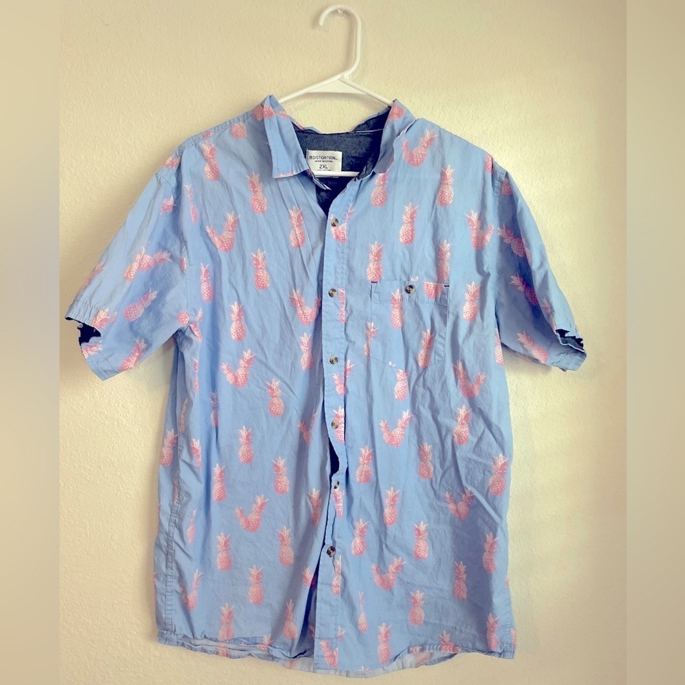 Distortion Men's Modern Short Sleeve Pineapple Print Button-Up Shirt Size XXL
